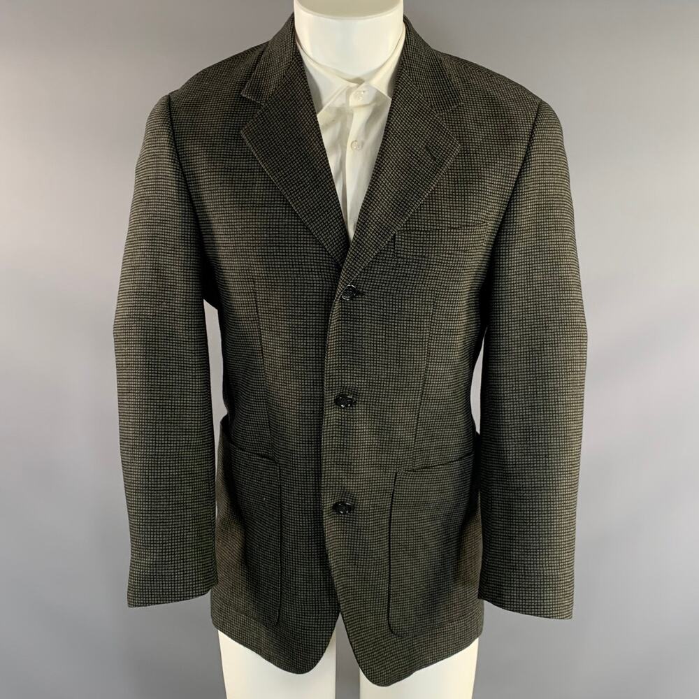 BALENCIAGA Chest Size 38 Black Olive Checkered Wool Polyamide Sport Coat